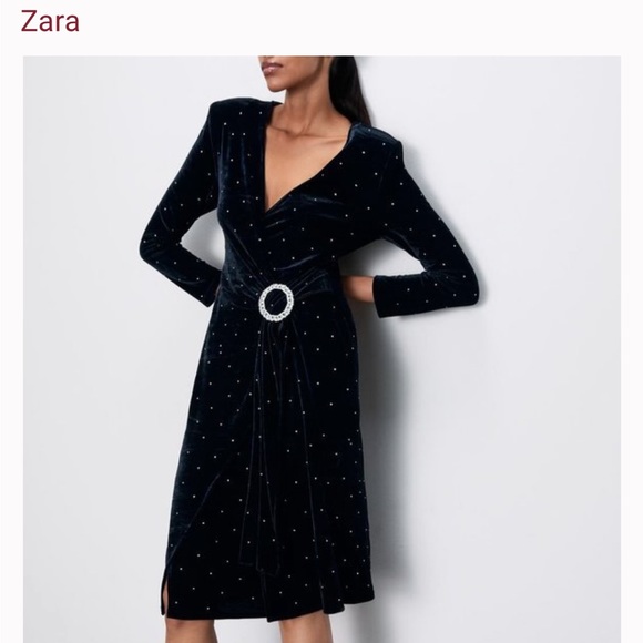 NWT - Zara Size S Black Sparkly Velvet Dress - Picture 3 of 7